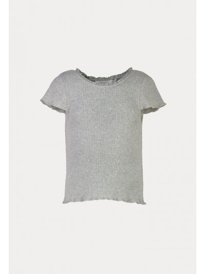 Solid Lace Trim Cap Rib Blouse -Sale