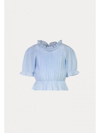 Frill Trim Smoking Puff Sleeves Blouse -Sale