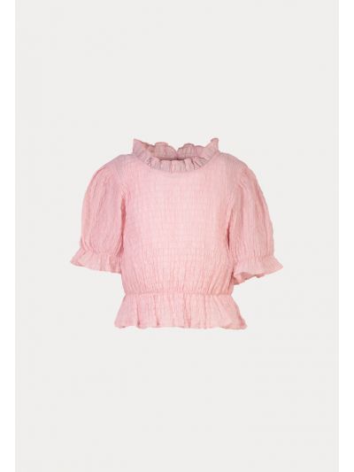 Frill Trim Smoking Puff Sleeves Blouse -Sale