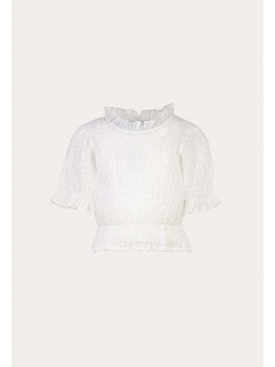 Frill Trim Smoking Puff Sleeves Blouse -Sale