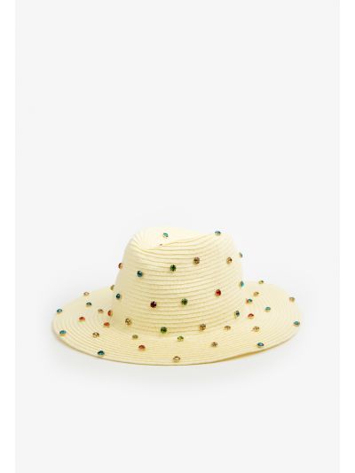 Rhinestones Embellished Straw Hat 