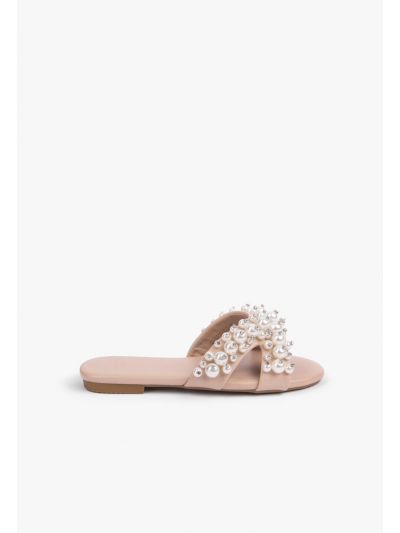 X Shaped Faux Pearls Flat Slides