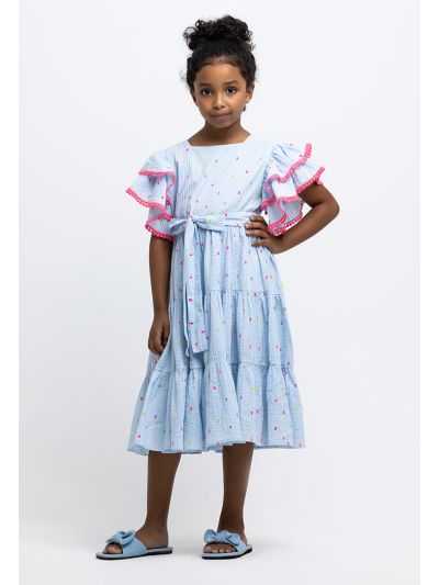 Printed Ruched Details Tiered Midi Dress -Sale