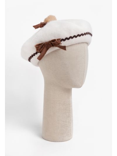Bow Embellished Beret Hat