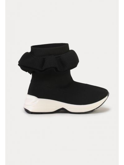 Fly Knit Solid Ruched Details Ankle Boots -Sale