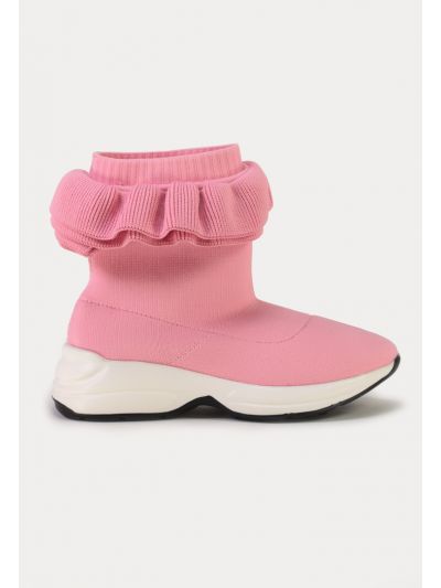 Fly Knit Solid Ruched Details Ankle Boots