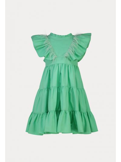 Frilled Feather Embellished Tiered Casual Dress -Sale