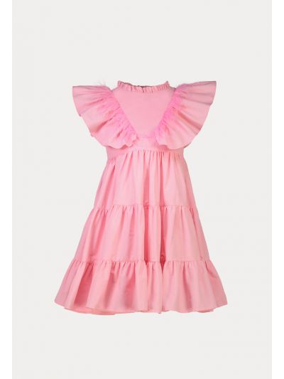 Frilled Feather Embellished Tiered Casual Dress -Sale
