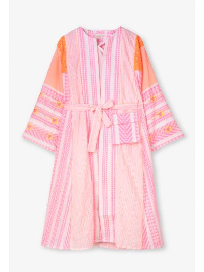 Strap Neck Printed Dress & Abaya Set