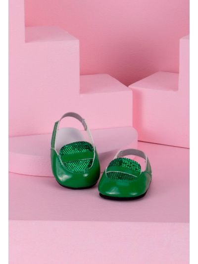 Green Mesh Trim Elastic Strap Doll Shoes