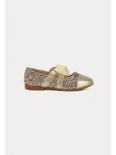 Glittery Embellished With Satin Ribbon Shoes -Sale