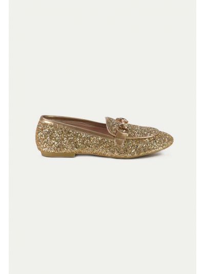 Glittery Chain Vamp Loafer Shoes -Sale