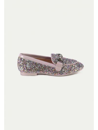 Glittery Chain Vamp Loafer Shoes -Sale
