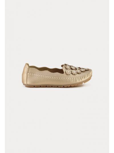 Flowers PU Leather Flat Shoes -Sale