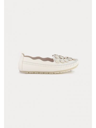 Flowers PU Leather Flat Shoes -Sale