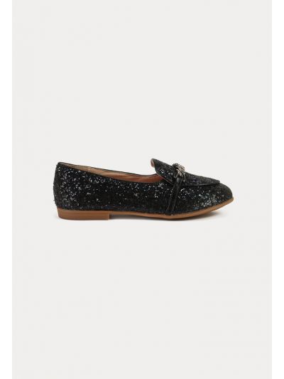 Glittery Chunks Strap Vamp Loafer Shoes -Sale