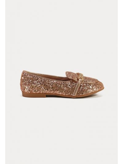 Glittery Chunks Strap Vamp Loafer Shoes -Sale