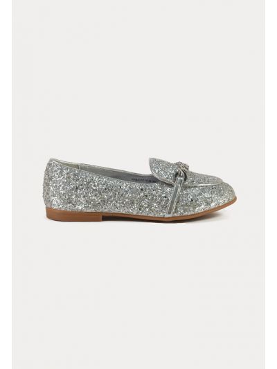 Glittery Chunks Strap Vamp Loafer Shoes -Sale