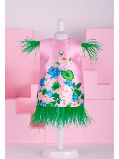 Feather Trim Floral Doll Dress