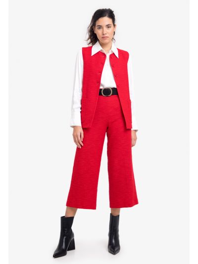 Solid Buttoned Straight Leg Tweed Trousers -Sale