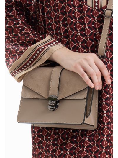 Suede PU Leather Flapped Satchel Bag