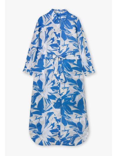 Printed Long Sleeves Belted Shirt Dress