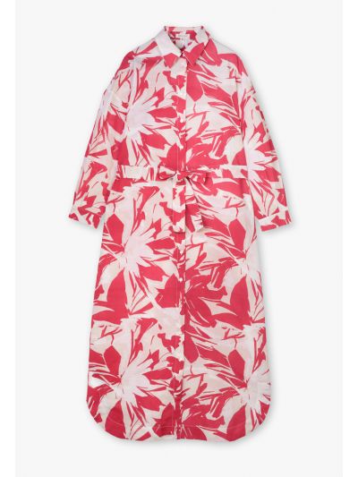 Printed Long Sleeves Belted Shirt Dress