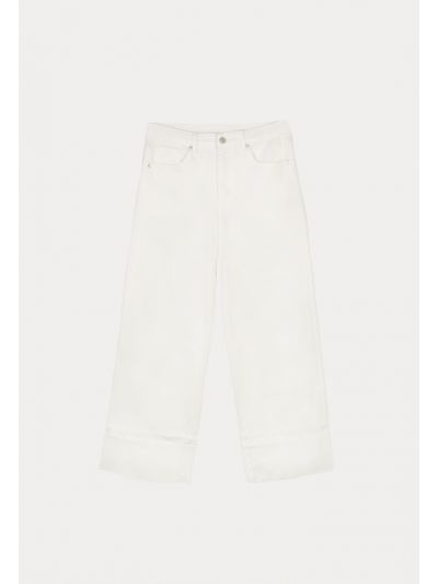 Folded Hem Solid Denim Jeans -Sale