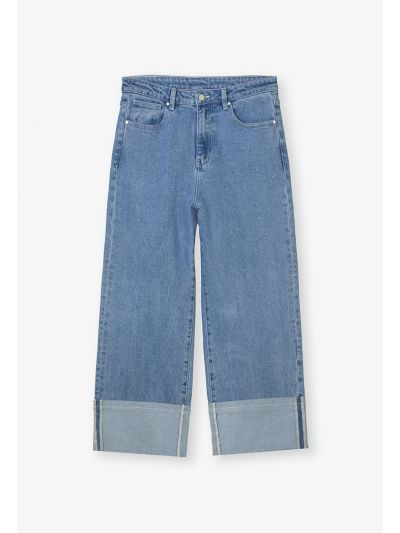 Folded Wide Legs Denim Trouser