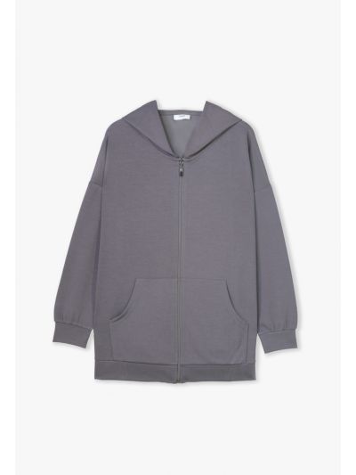 Solid Knitted Zip-Up Hoodie