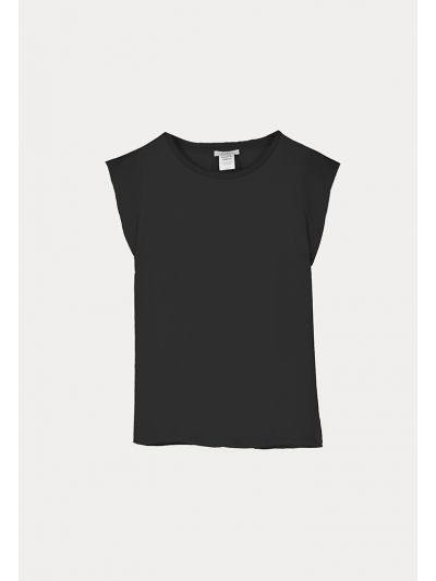 Shimmery Collar Solid Sleeveless T-Shirt -Sale