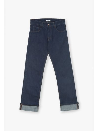 Folded Hem Denim Straight Jeans