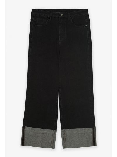 Wide leg turn up cuff Denim Trouser