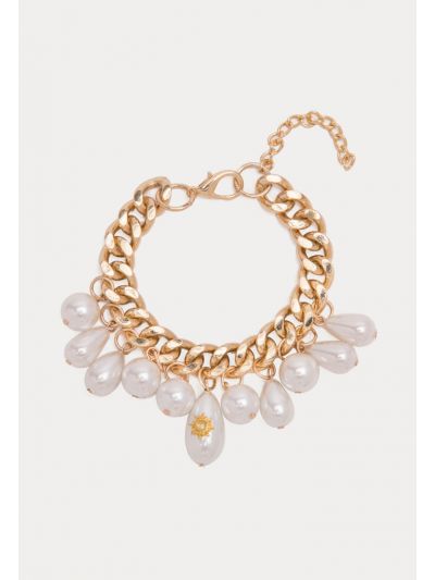 Chunky Link Chain Sun Pearl Drop Bracelet