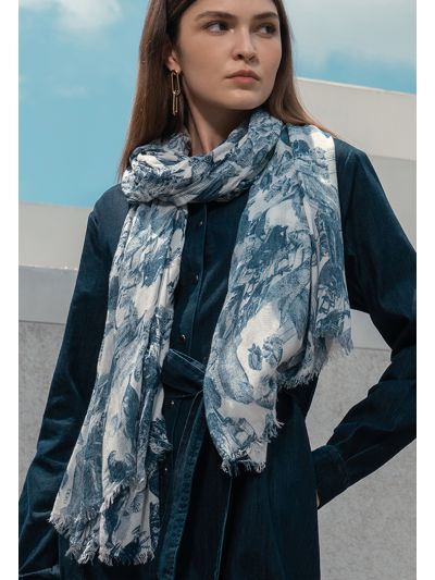 Printed Fringe Hem Scarf