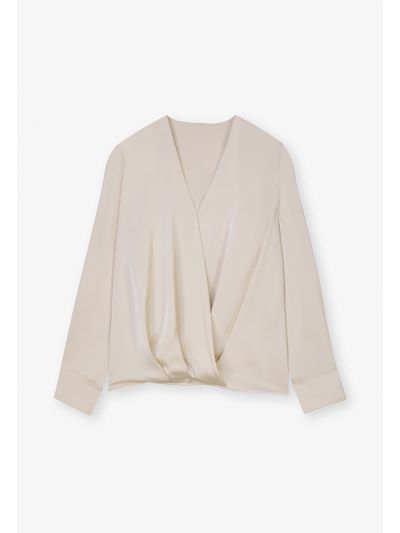 Solid Long Sleeves Pleated Blouse