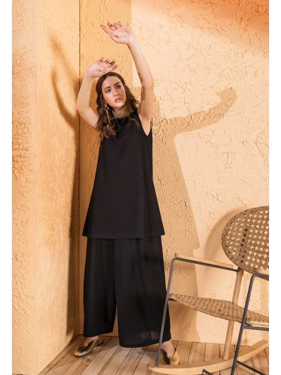 Textured Fabric Wide Leg Culottes