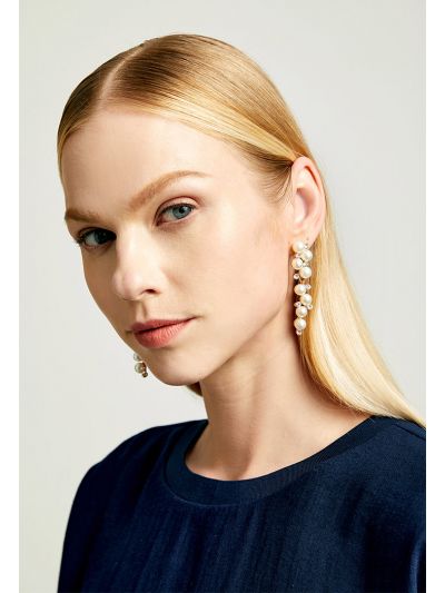 Gold Classy Pearl Link Earrings