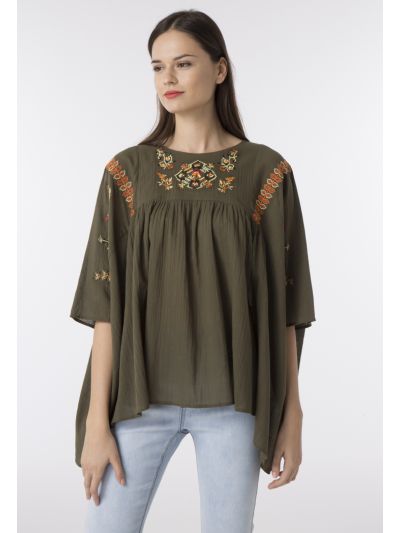 Cropped Blouse With Embroidery
