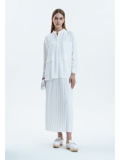 Solid Pleated Flared Skirt -Sale
