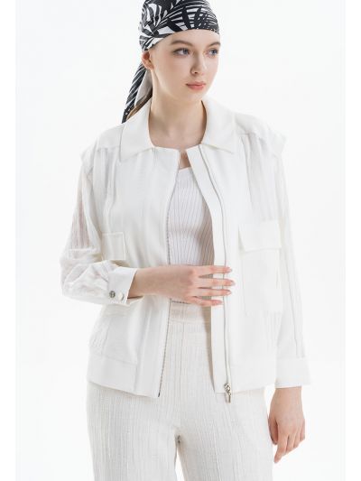 Plain Textured Front Zipper Jacket -Sale