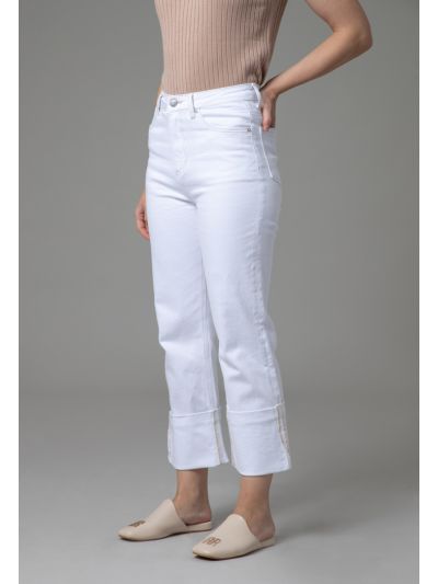 High Rise Regular Cut Folded Hem Denim Jeans