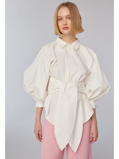 Puff Sleeves Solid Shirt -Sale