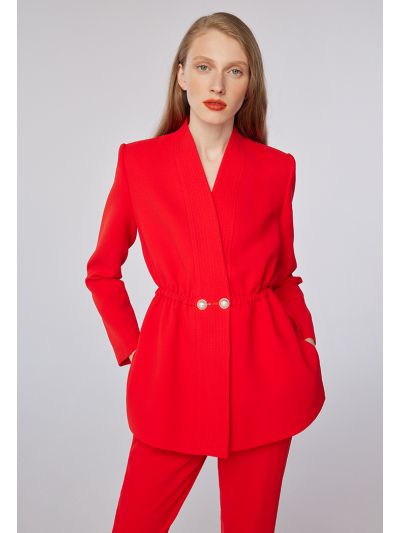 Elasticated Drawstring Blazer With Slits -Sale