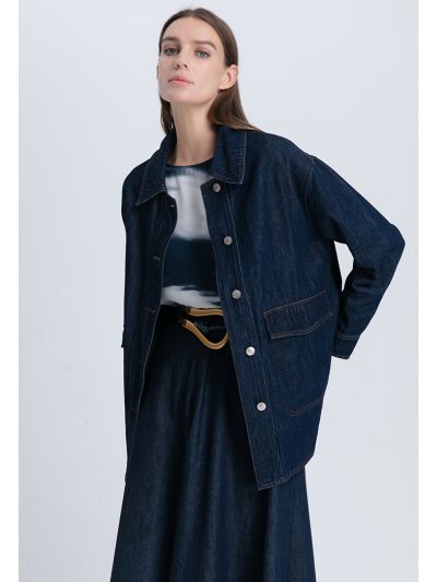 Contrast Stitching Button Up Denim Shirt