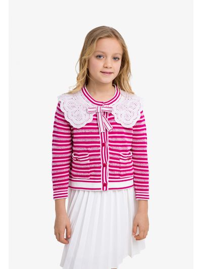 Striped Button Front Knitted Cardigan
