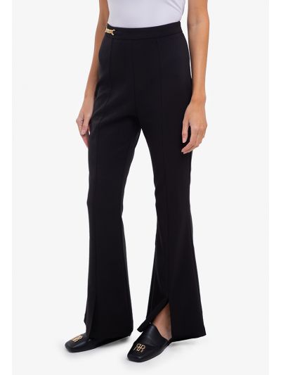 Solid Front Split Hem Pleated Trouser -Sale