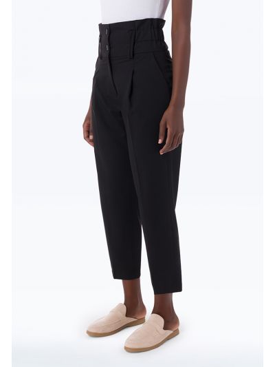 Paperbag Waist Double Buttoned Straight Hem Trousers -Sale