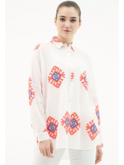 Multicolored Jacquard Motif Shirt (Free Size) -Sale