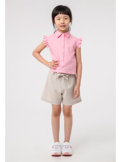 Solid Belted Wide Leg Paper Bag Shorts -Sale